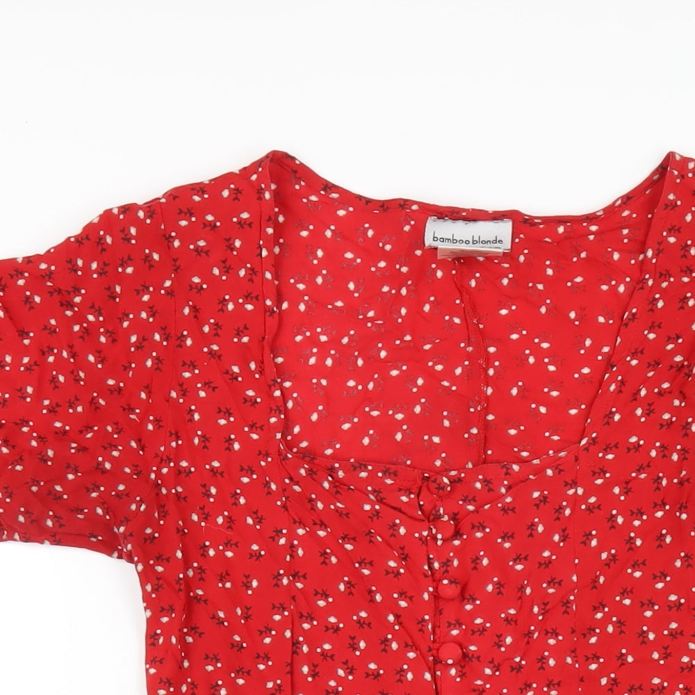 Bamboo Blonde Womens Red Floral Viscose A-Line Size 10 Scoop Neck Button