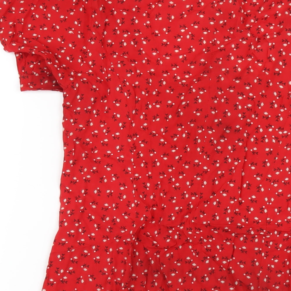 Bamboo Blonde Womens Red Floral Viscose A-Line Size 10 Scoop Neck Button