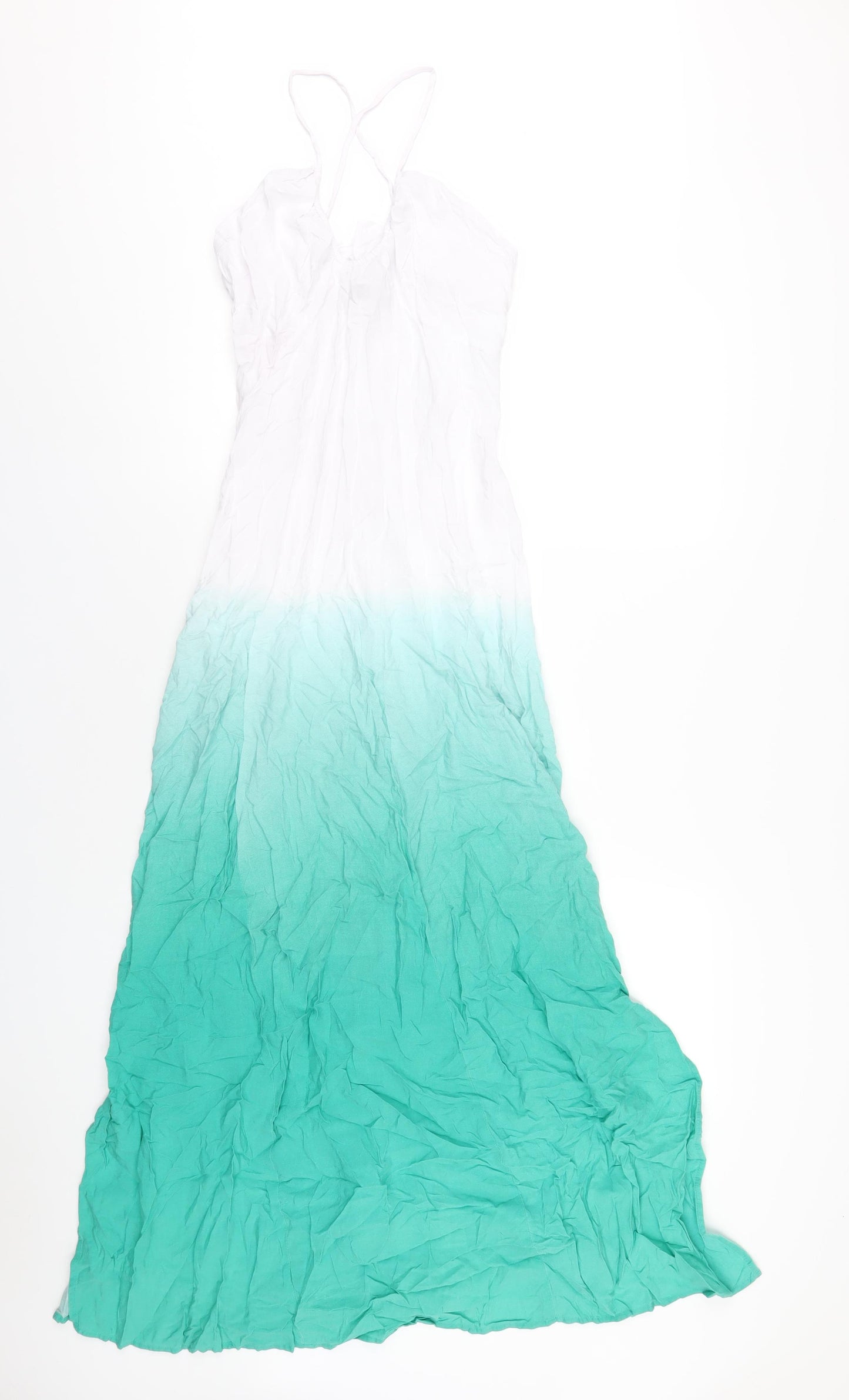 Marks and Spencer Womens Green Tie Dye Viscose Maxi Size 10 V-Neck Pullover