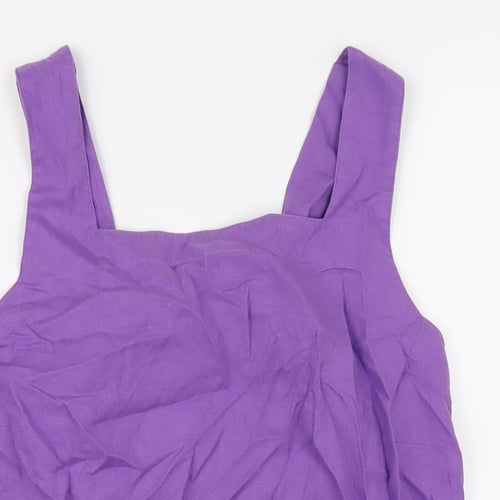 Marks and Spencer Womens Purple Linen Basic Tank Size 10 Square Neck