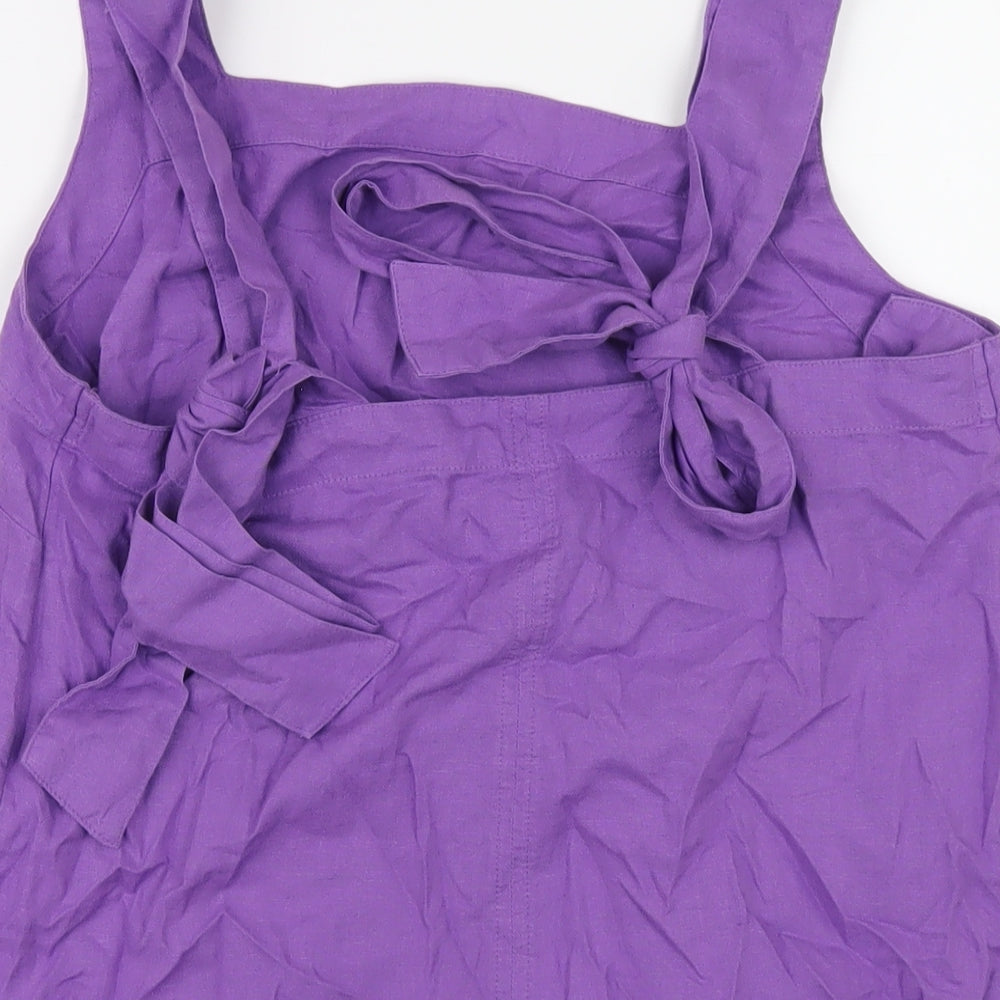 Marks and Spencer Womens Purple Linen Basic Tank Size 10 Square Neck