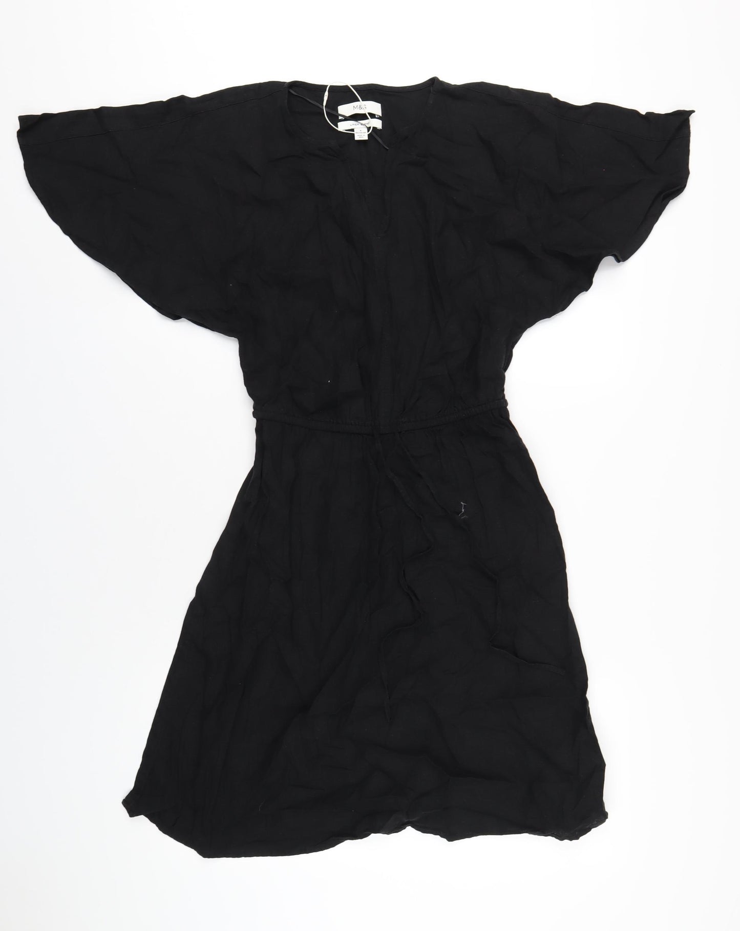Marks and Spencer Womens Black Linen A-Line Size 6 V-Neck Pullover