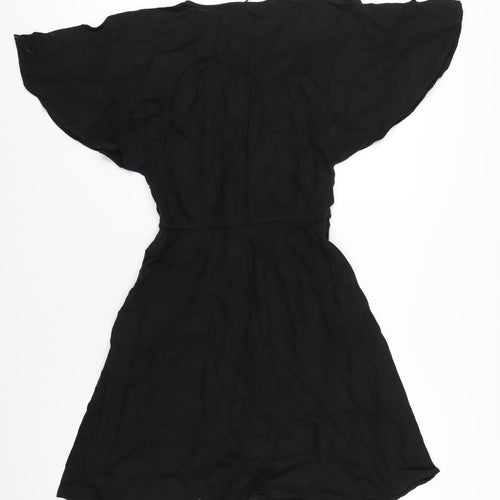 Marks and Spencer Womens Black Linen A-Line Size 6 V-Neck Pullover