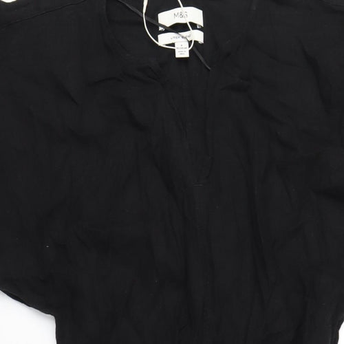 Marks and Spencer Womens Black Linen A-Line Size 6 V-Neck Pullover
