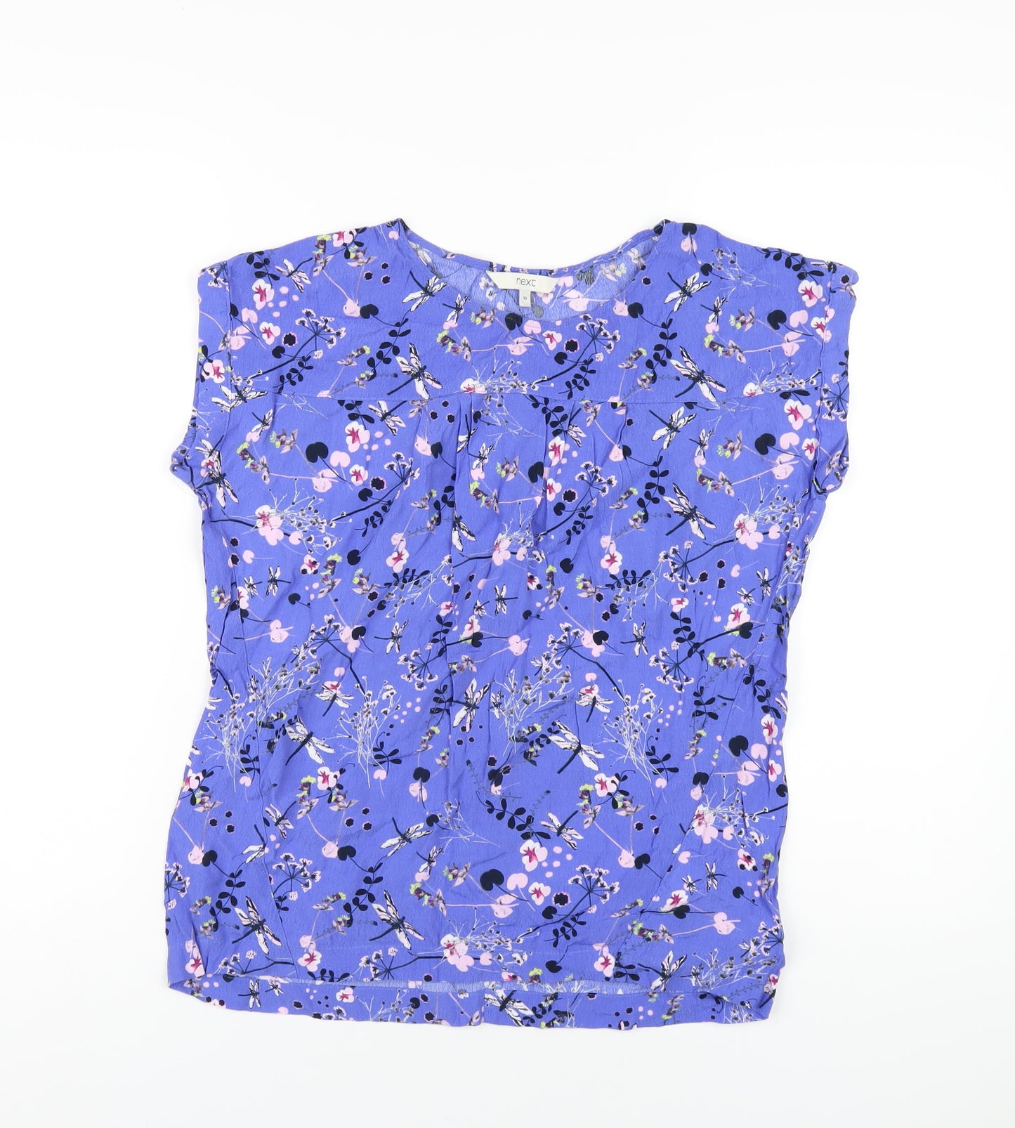 NEXT Womens Blue Floral Viscose Basic T-Shirt Size 10 Round Neck