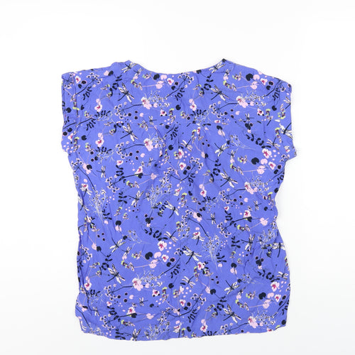 NEXT Womens Blue Floral Viscose Basic T-Shirt Size 10 Round Neck