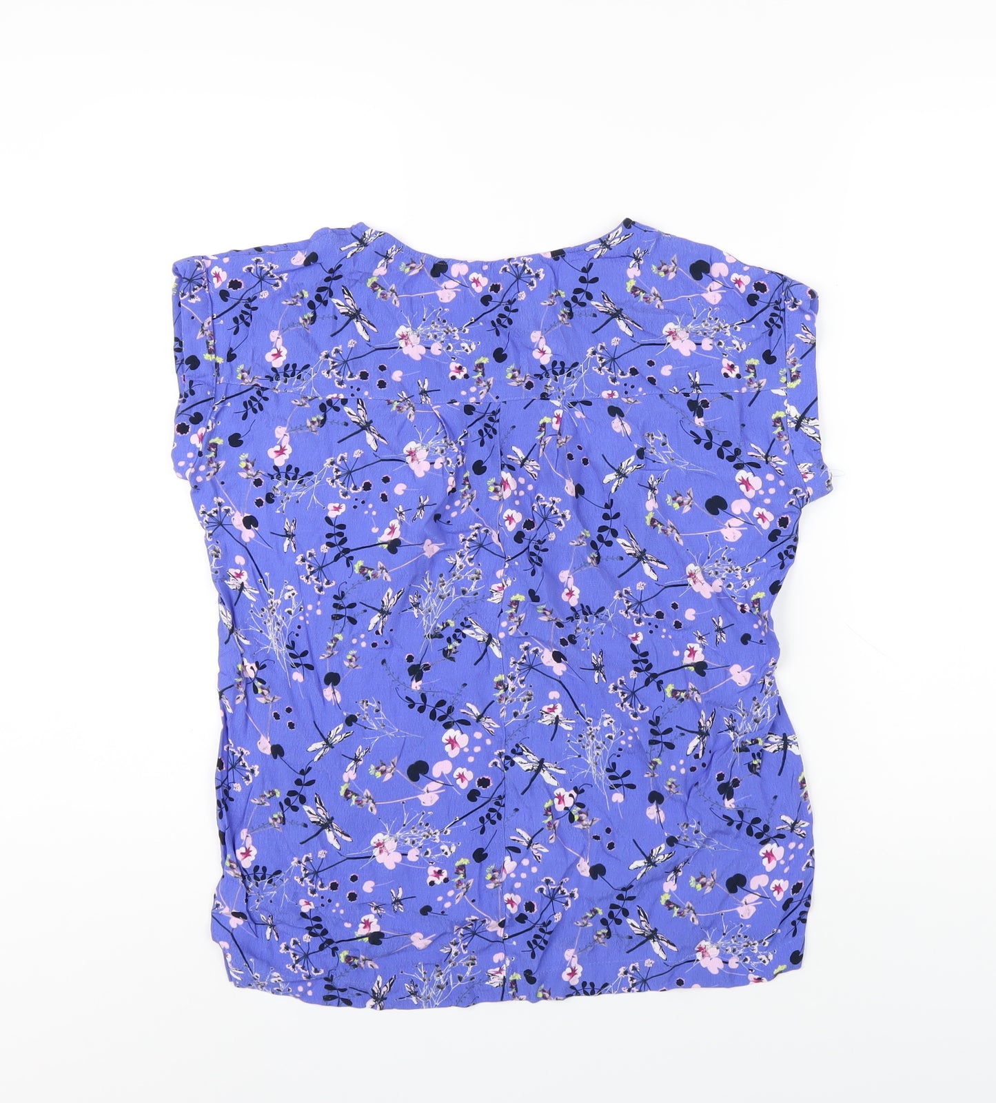 NEXT Womens Blue Floral Viscose Basic T-Shirt Size 10 Round Neck