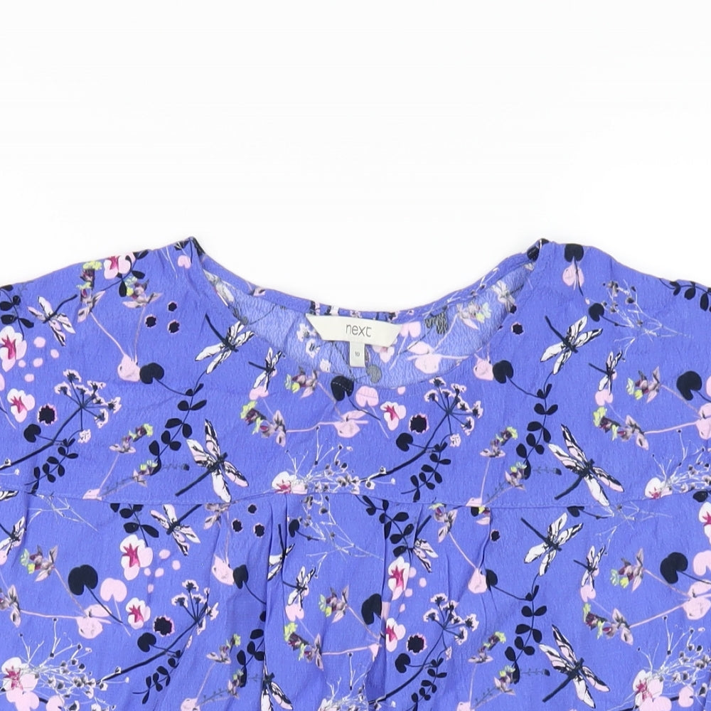 NEXT Womens Blue Floral Viscose Basic T-Shirt Size 10 Round Neck