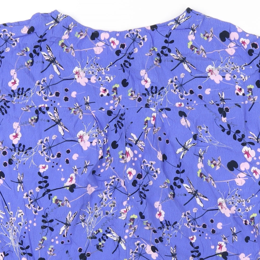NEXT Womens Blue Floral Viscose Basic T-Shirt Size 10 Round Neck