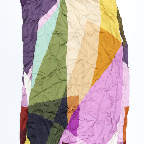 Jaeger Womens Multicoloured Geometric Viscose A-Line Size 14 Mock Neck Button