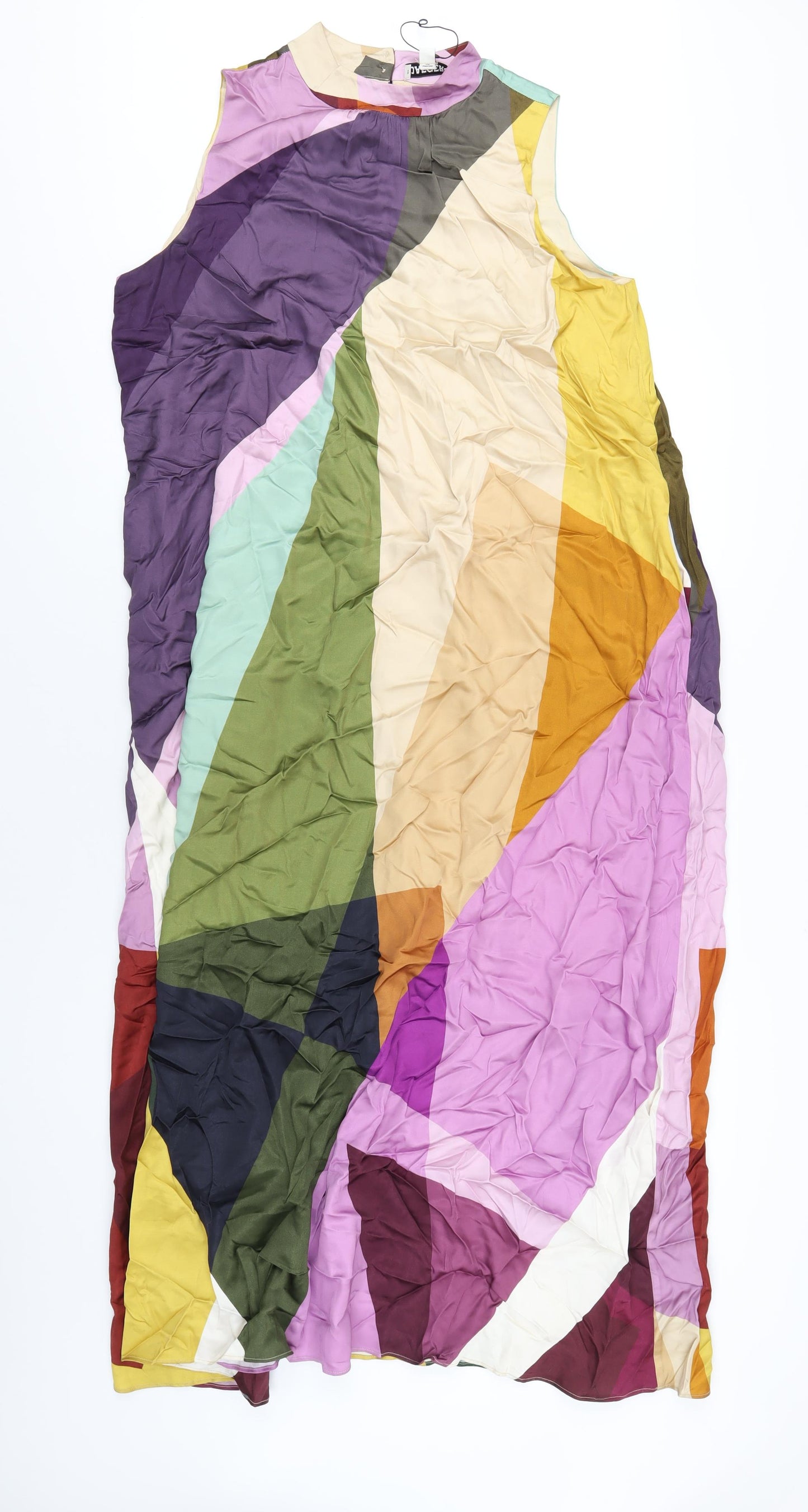 Jaeger Womens Multicoloured Geometric Viscose A-Line Size 14 Mock Neck Button