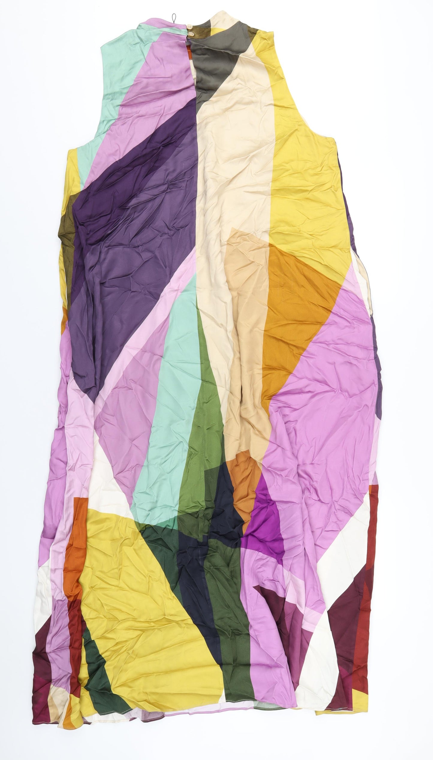 Jaeger Womens Multicoloured Geometric Viscose A-Line Size 14 Mock Neck Button