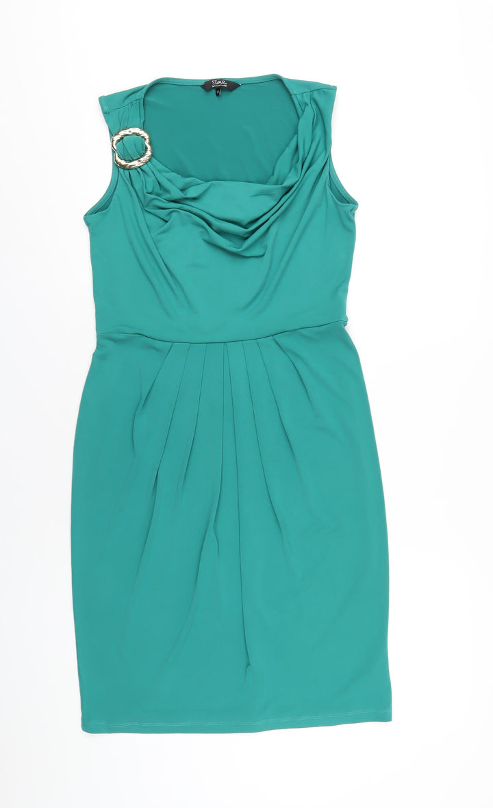 Julian MacDonald Womens Green Polyester Bodycon Size 12 Collared Pullover