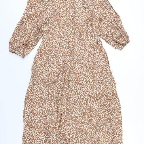 French Connection Womens Brown Geometric Viscose Sheath Size S Collared Button