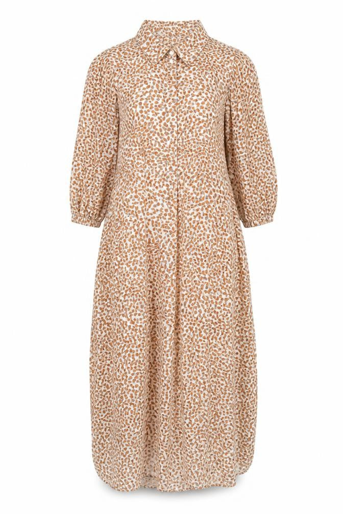 Front view of French Connection women’s brown geometric viscose sheath, size S, collared button