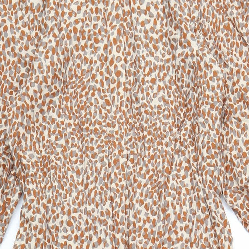French Connection Womens Brown Geometric Viscose Sheath Size S Collared Button