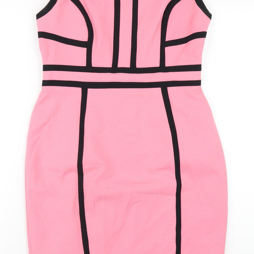 Dorothy Perkins Womens Pink Polyester Pencil Dress Size 12 Scoop Neck Zip