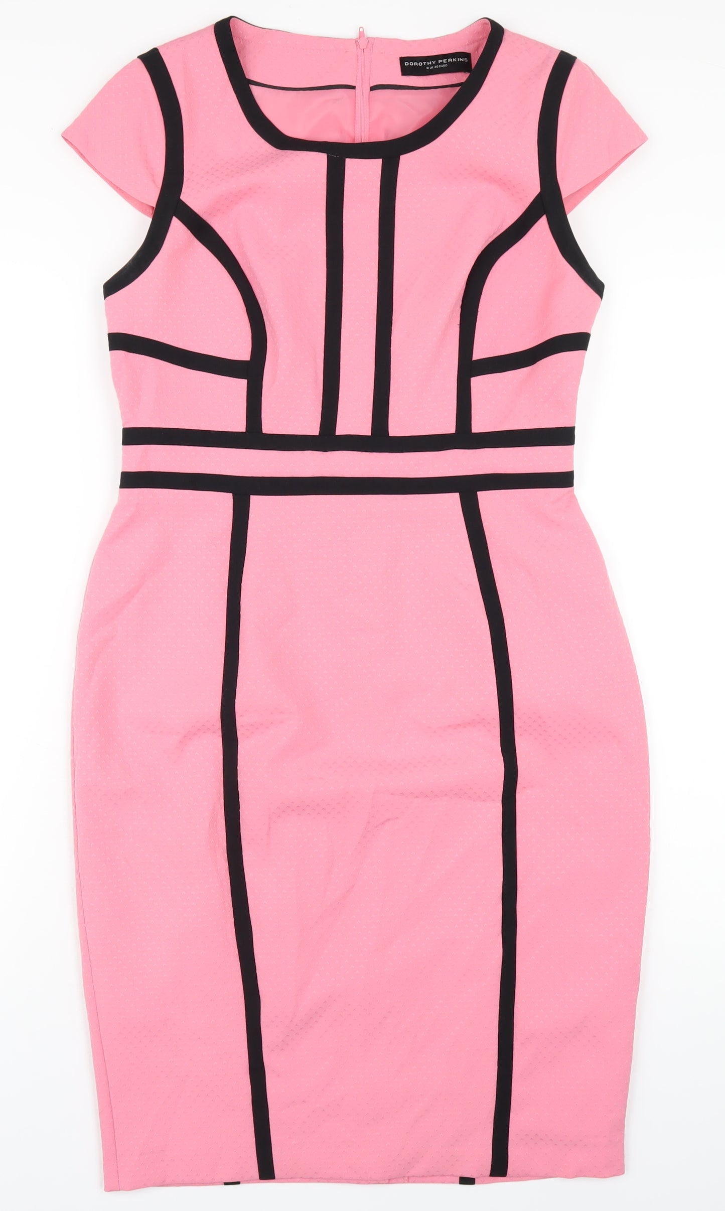 Dorothy Perkins Womens Pink Polyester Pencil Dress Size 12 Scoop Neck Zip