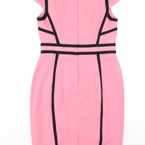 Dorothy Perkins Womens Pink Polyester Pencil Dress Size 12 Scoop Neck Zip