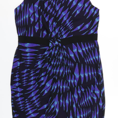Per Una Womens Blue Geometric Polyester Pencil Dress Size 16 Round Neck Zip