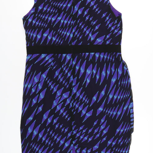 Per Una Womens Blue Geometric Polyester Pencil Dress Size 16 Round Neck Zip