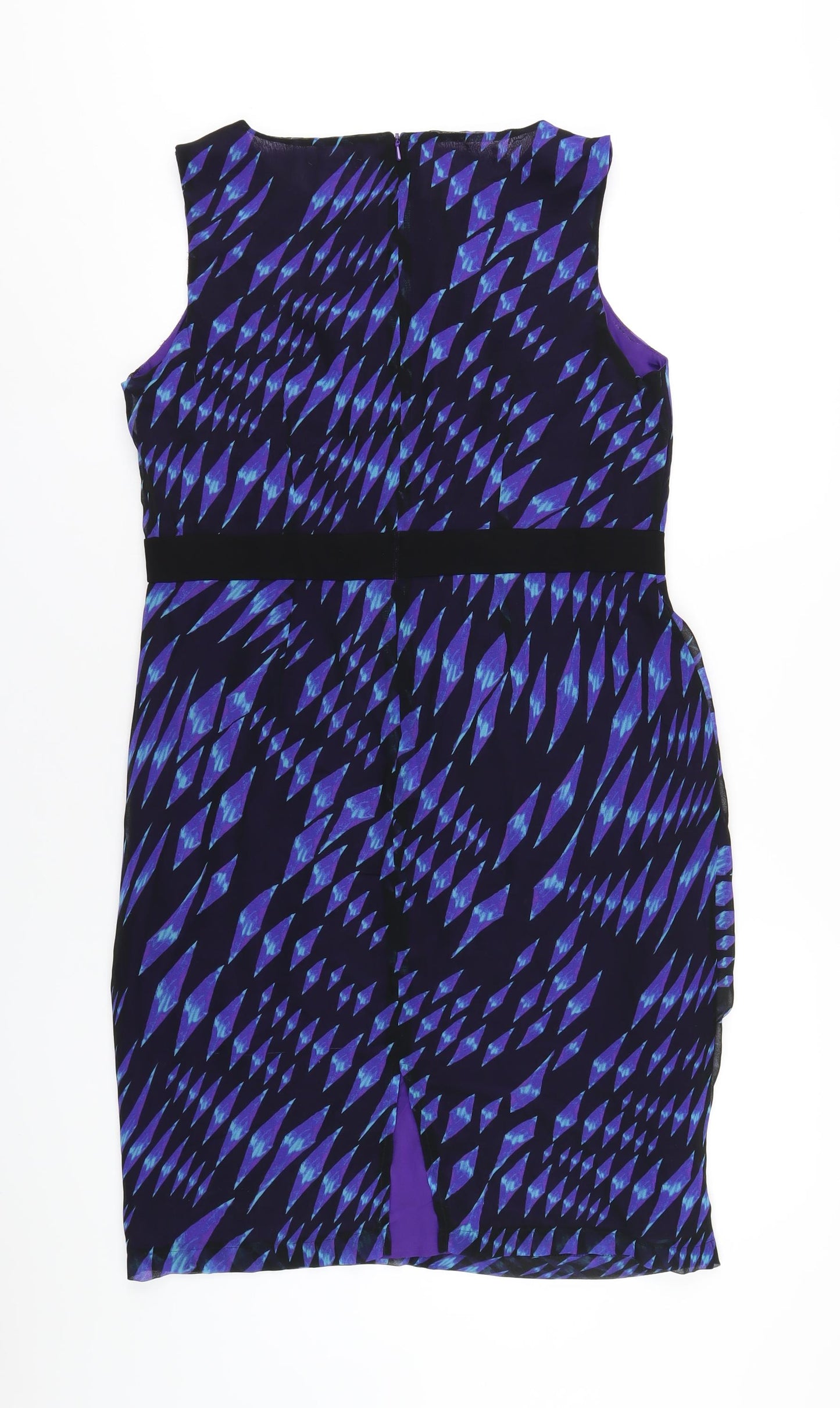 Per Una Womens Blue Geometric Polyester Pencil Dress Size 16 Round Neck Zip