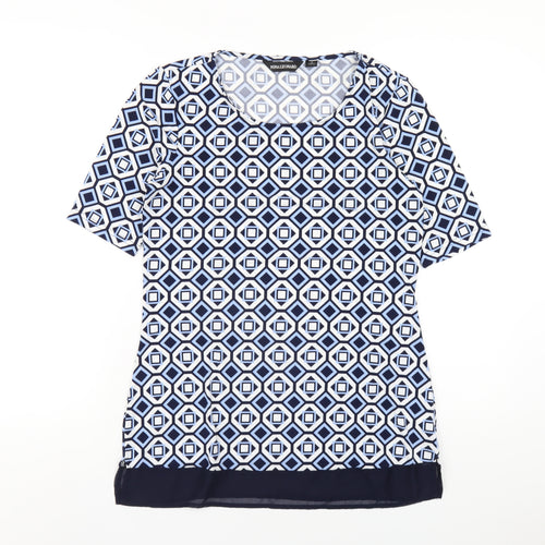 Nina Leonard Womens Blue Geometric Polyester Basic T-Shirt Size S Round Neck