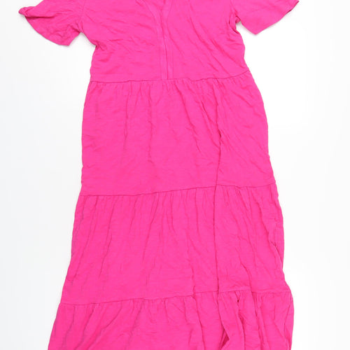 Marks and Spencer Womens Pink Cotton A-Line Size 10 V-Neck Pullover