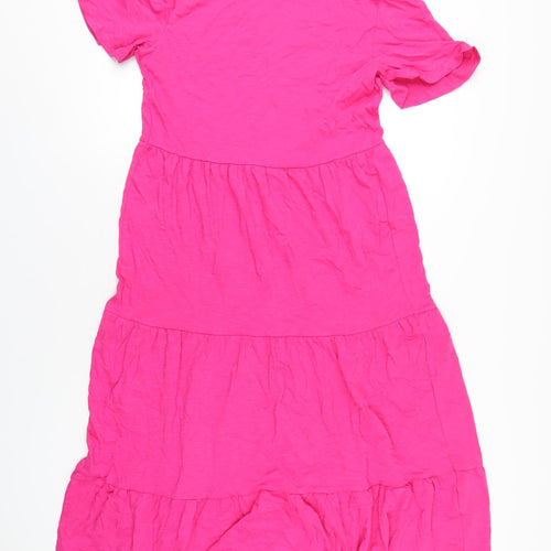 Marks and Spencer Womens Pink Cotton A-Line Size 10 V-Neck Pullover