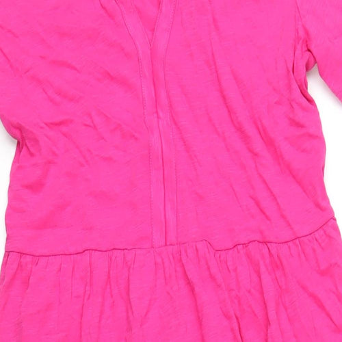 Marks and Spencer Womens Pink Cotton A-Line Size 10 V-Neck Pullover