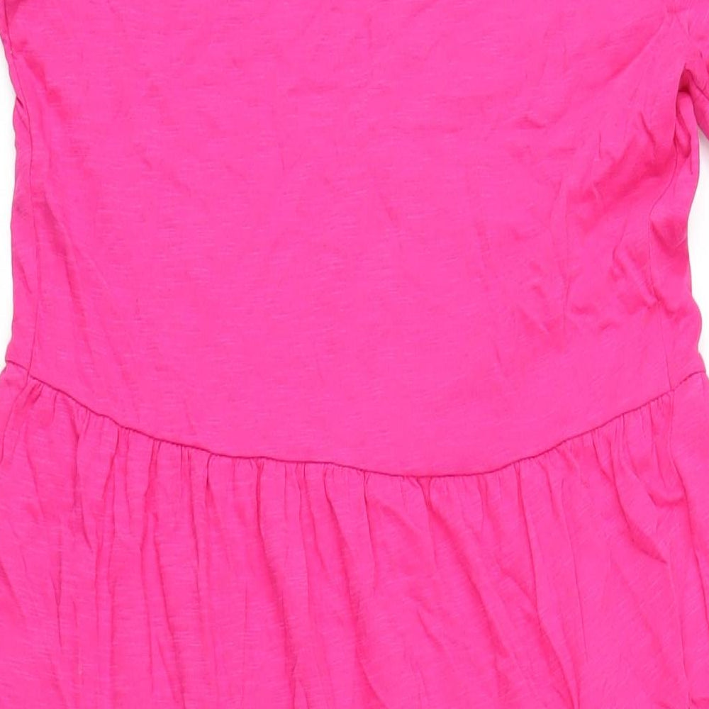 Marks and Spencer Womens Pink Cotton A-Line Size 10 V-Neck Pullover