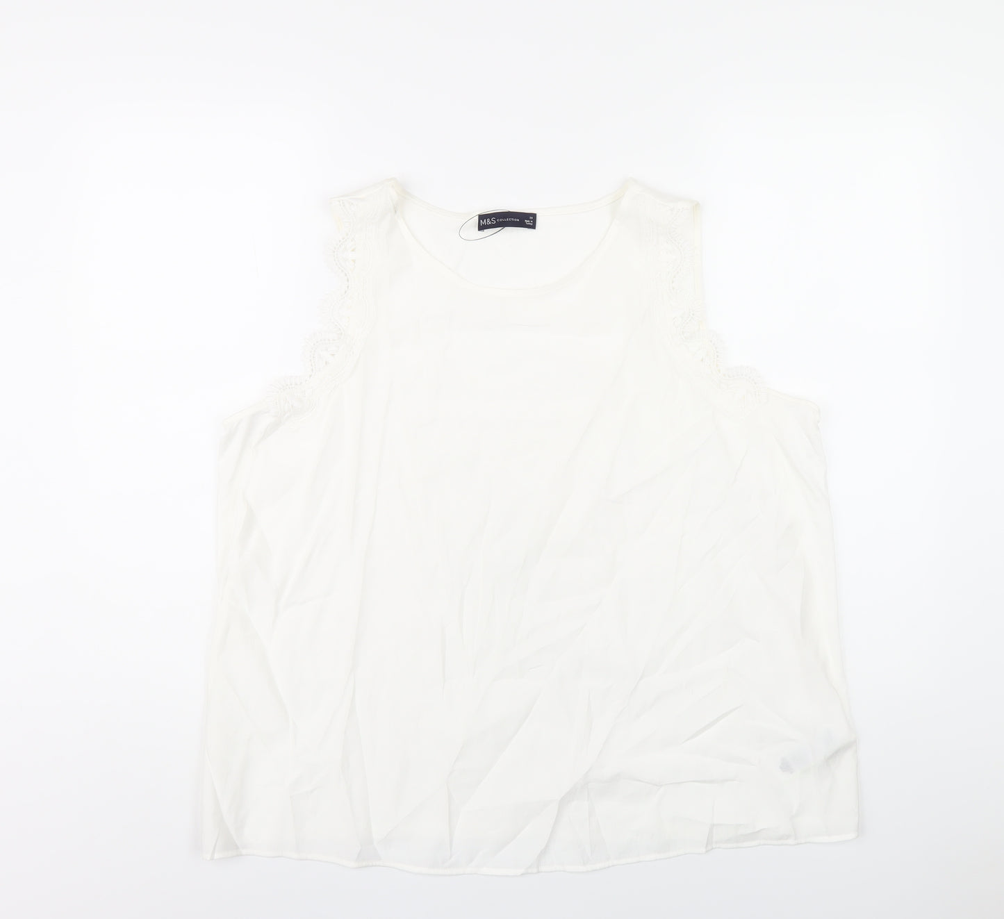 Marks and Spencer Womens White Viscose Basic Tank Size 20 Scoop Neck - Lace Trim