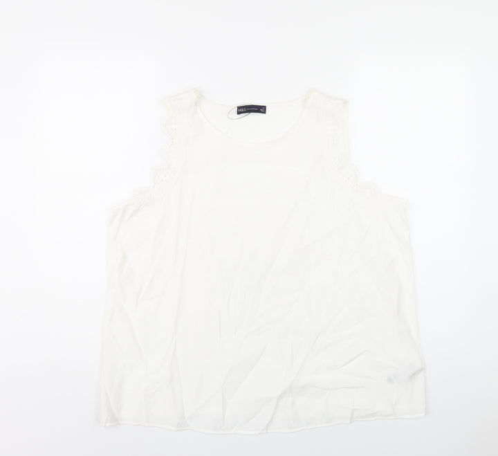 Marks and Spencer Womens White Viscose Basic Tank Size 20 Scoop Neck - Lace Trim