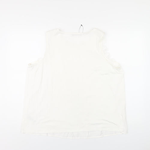 Marks and Spencer Womens White Viscose Basic Tank Size 20 Scoop Neck - Lace Trim