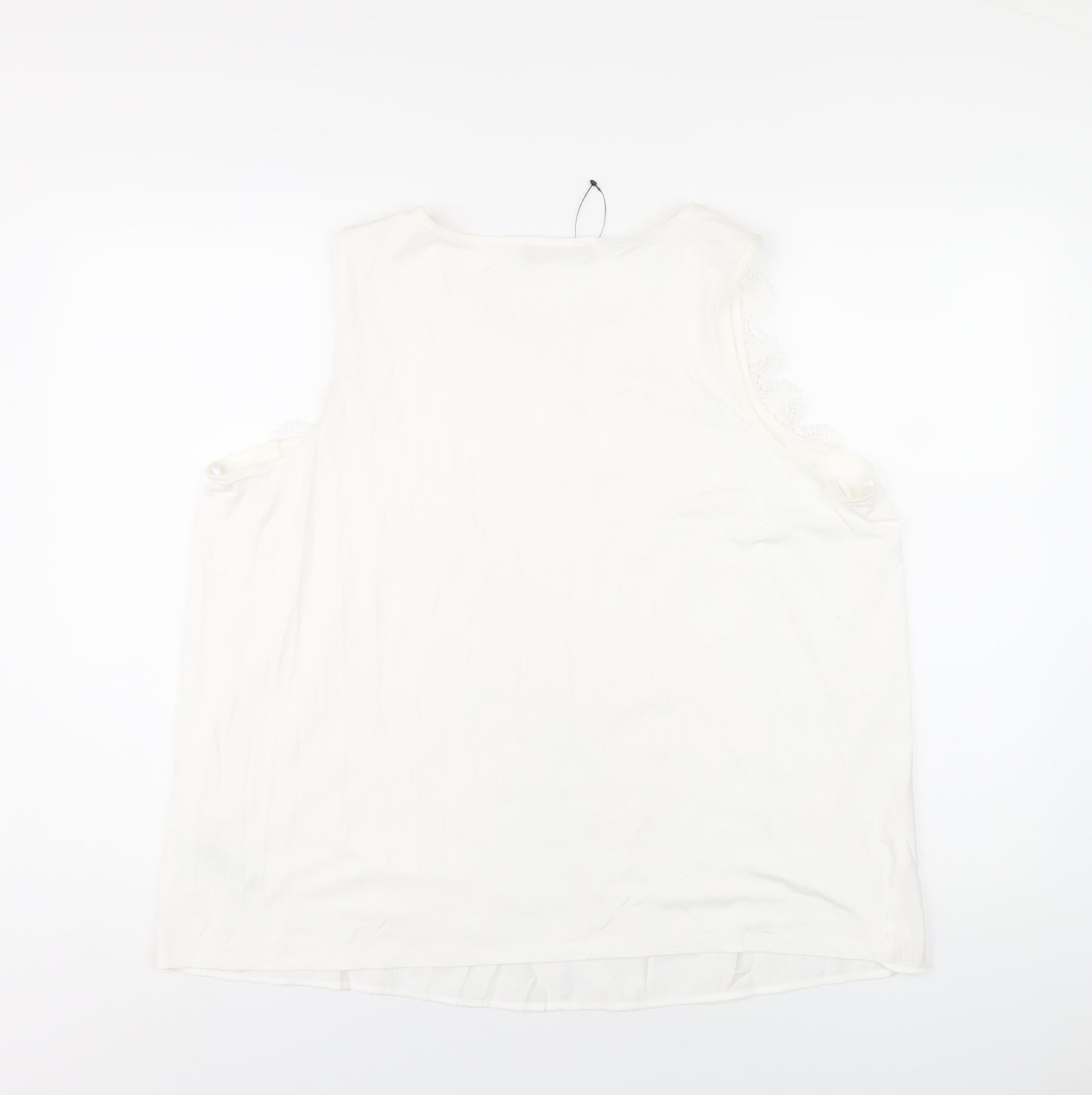 Marks and Spencer Womens White Viscose Basic Tank Size 20 Scoop Neck - Lace Trim
