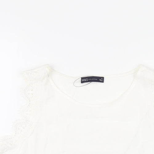 Marks and Spencer Womens White Viscose Basic Tank Size 20 Scoop Neck - Lace Trim