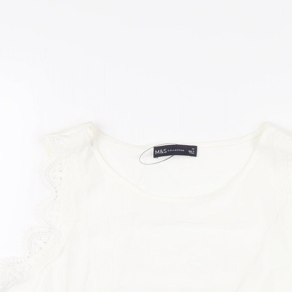 Marks and Spencer Womens White Viscose Basic Tank Size 20 Scoop Neck - Lace Trim