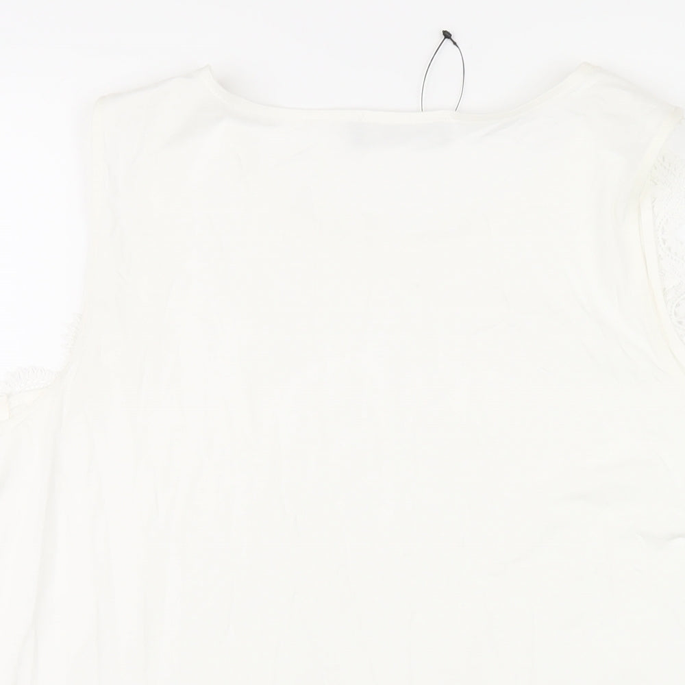 Marks and Spencer Womens White Viscose Basic Tank Size 20 Scoop Neck - Lace Trim