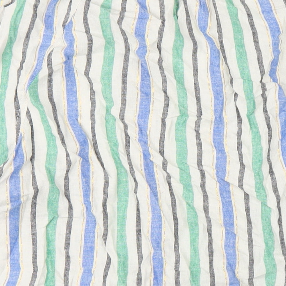 Marks and Spencer Womens Multicoloured Striped Linen Basic T-Shirt Size 18 V-Neck