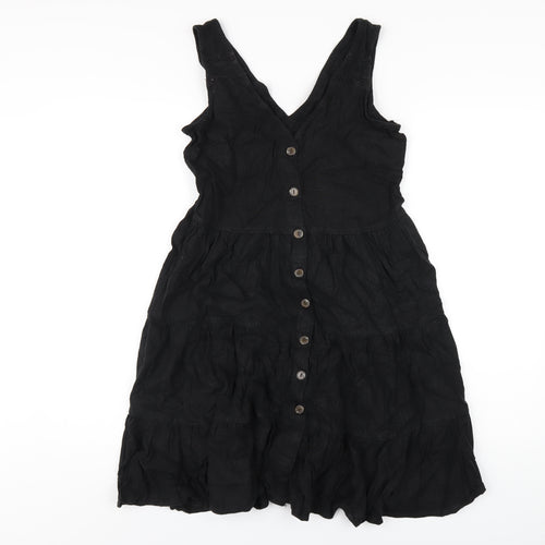 NEXT Womens Black Viscose Tank Dress Size 10 V-Neck Button