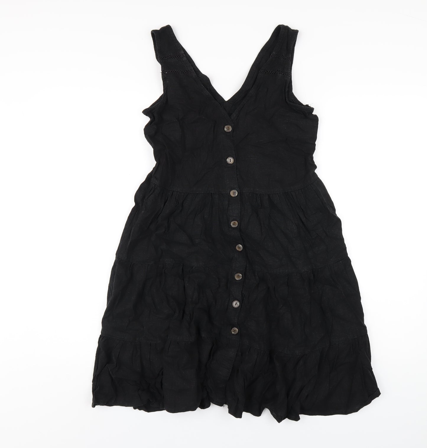 NEXT Womens Black Viscose Tank Dress Size 10 V-Neck Button