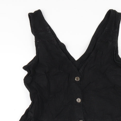 NEXT Womens Black Viscose Tank Dress Size 10 V-Neck Button