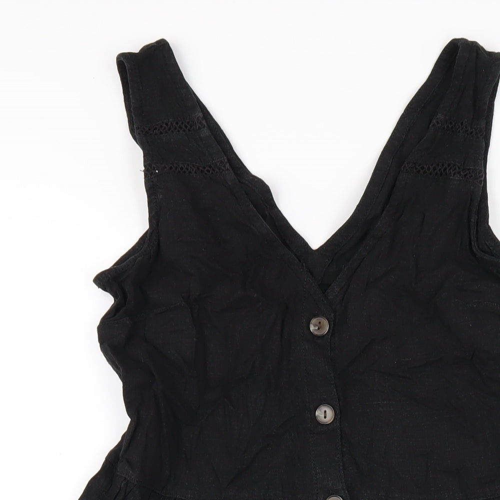 NEXT Womens Black Viscose Tank Dress Size 10 V-Neck Button