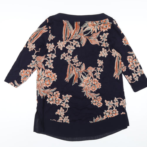 Marks and Spencer Womens Blue Floral Viscose Basic T-Shirt Size 14 Boat Neck