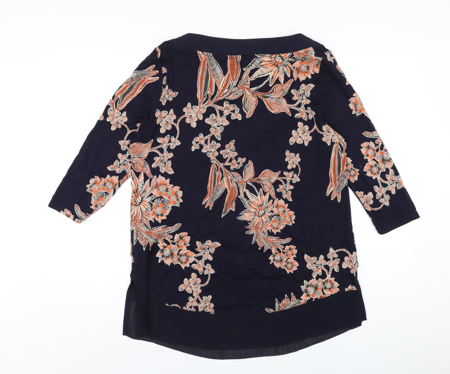 Marks and Spencer Womens Blue Floral Viscose Basic T-Shirt Size 14 Boat Neck