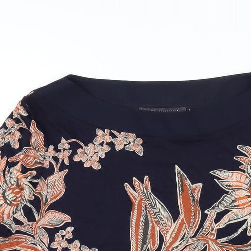 Marks and Spencer Womens Blue Floral Viscose Basic T-Shirt Size 14 Boat Neck
