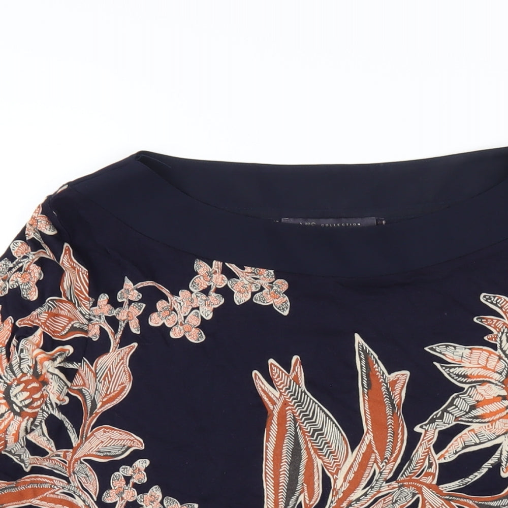 Marks and Spencer Womens Blue Floral Viscose Basic T-Shirt Size 14 Boat Neck