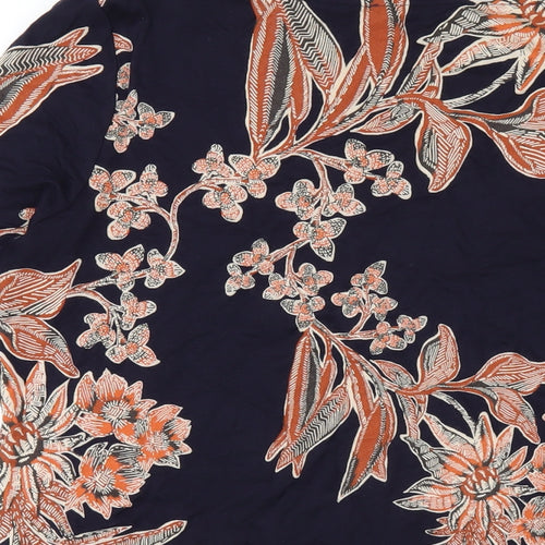 Marks and Spencer Womens Blue Floral Viscose Basic T-Shirt Size 14 Boat Neck