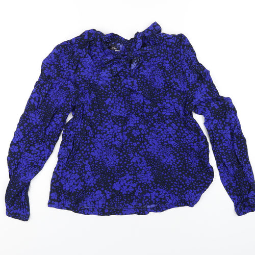Marks and Spencer Womens Blue Geometric Viscose Basic T-Shirt Size 12 Round Neck