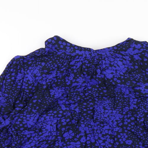 Marks and Spencer Womens Blue Geometric Viscose Basic T-Shirt Size 12 Round Neck